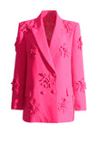Fuchsia Double Breated Peak Lapel Women Blazer med blomster