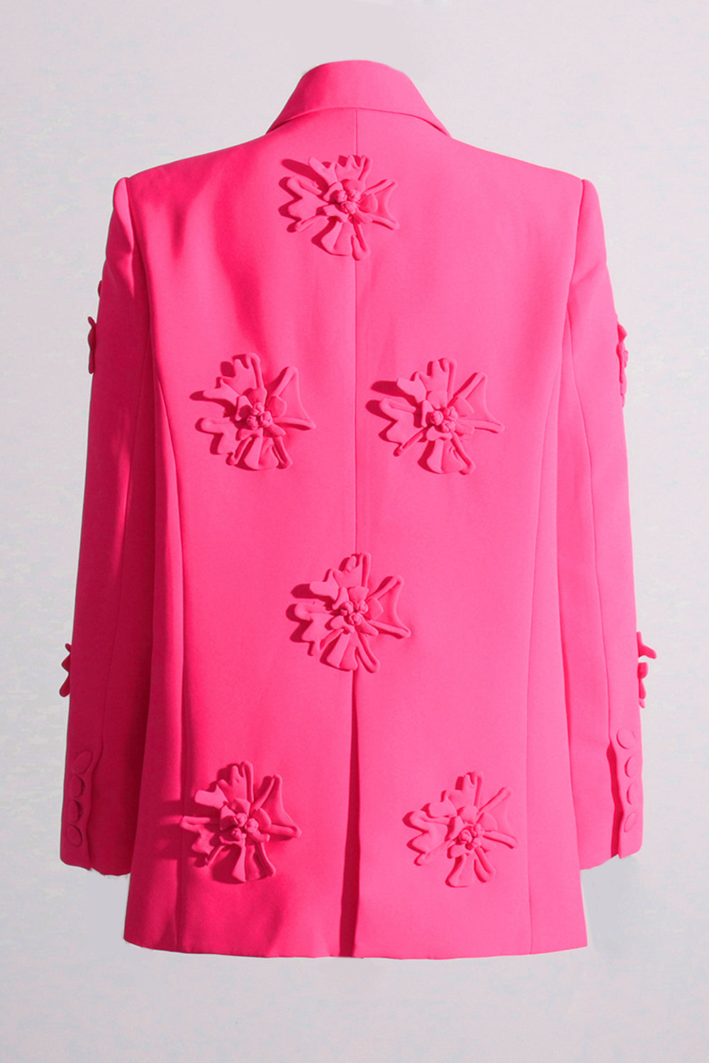 Fuchsia Double Breated Peak Lapel Women Blazer med blomster