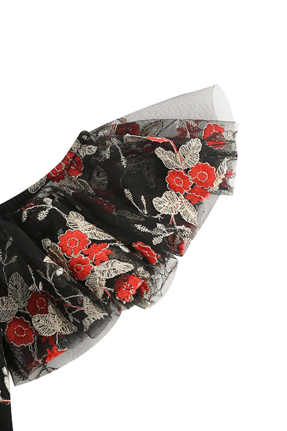 Av skulderblå kjole fra 1950-tallet med broderi