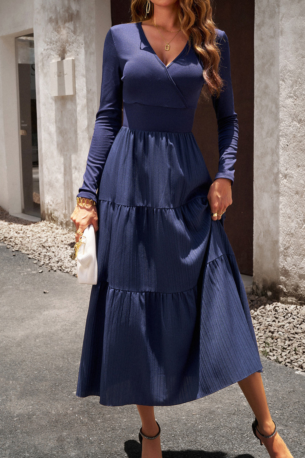 Svart En linje Lange ermer Casual Dress