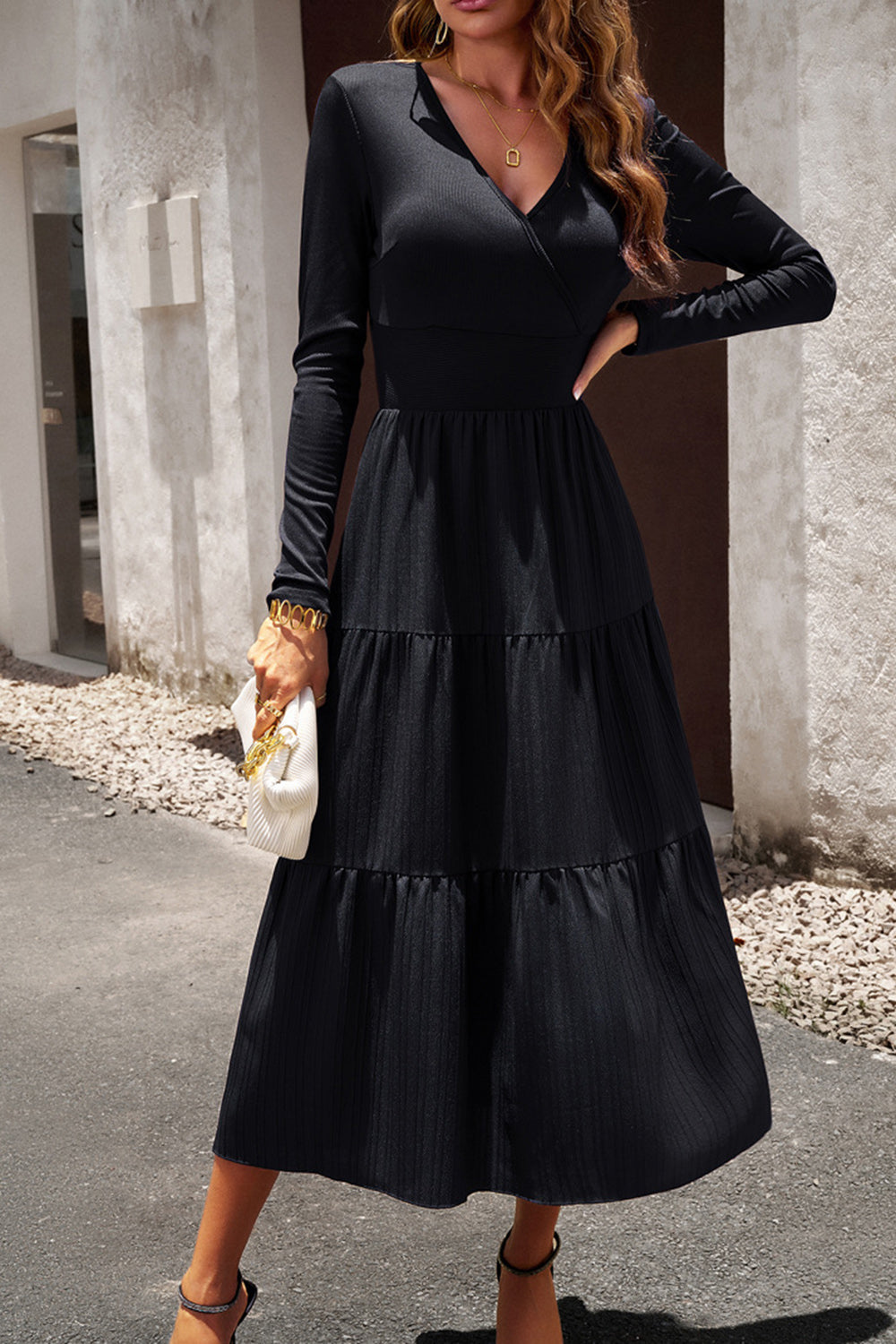 Svart En linje Lange ermer Casual Dress