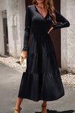 Svart En linje Lange ermer Casual Dress