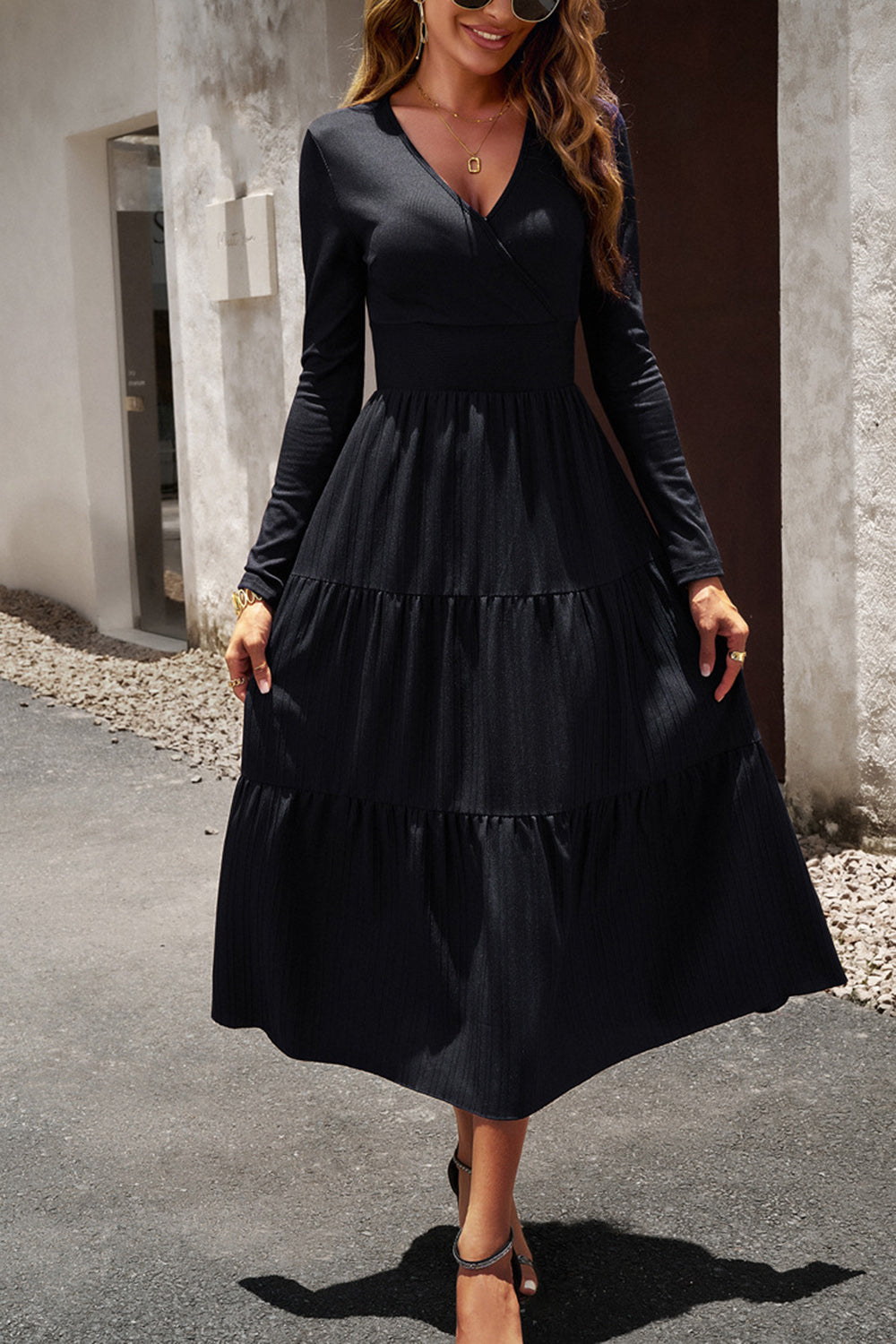 Svart En linje Lange ermer Casual Dress
