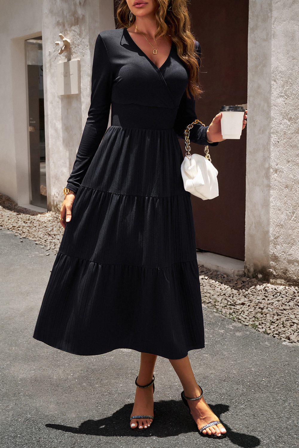 Svart En linje Lange ermer Casual Dress
