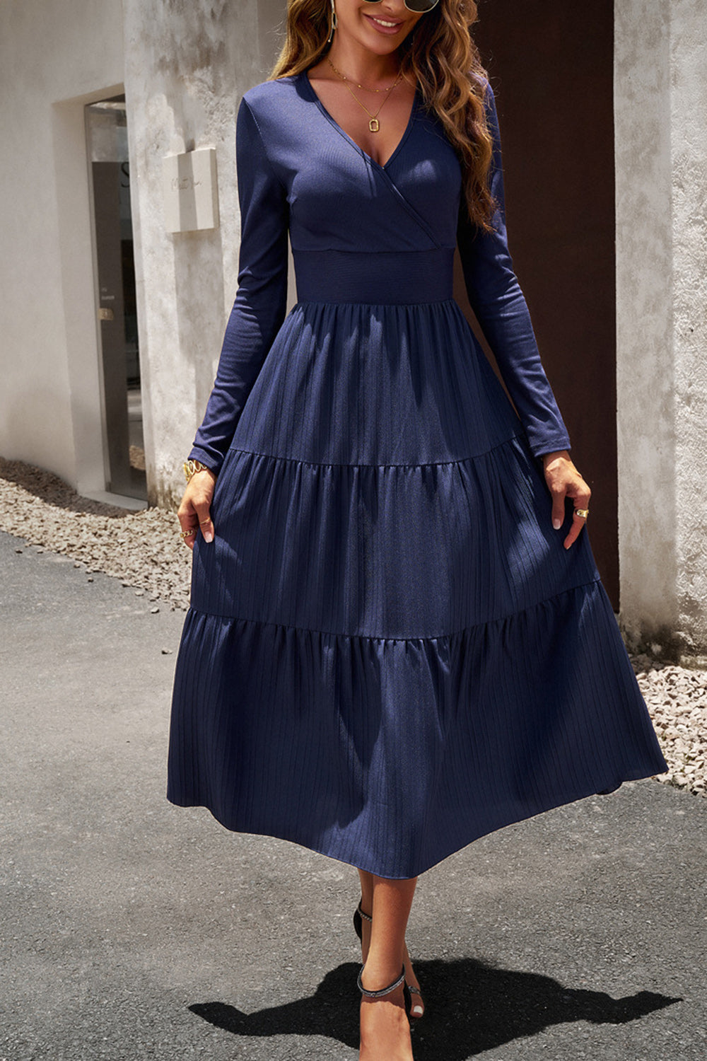 Svart En linje Lange ermer Casual Dress