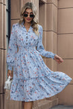 Floral Trykt V-hals lange ermer A Line Casual Dress