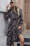 Floral Trykt V-hals lange ermer A Line Casual Dress