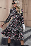Floral Trykt V-hals lange ermer A Line Casual Dress