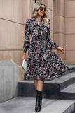 Floral Trykt V-hals lange ermer A Line Casual Dress