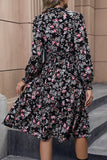 Floral Trykt V-hals lange ermer A Line Casual Dress