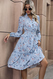 Floral Trykt V-hals lange ermer A Line Casual Dress