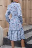 Floral Trykt V-hals lange ermer A Line Casual Dress
