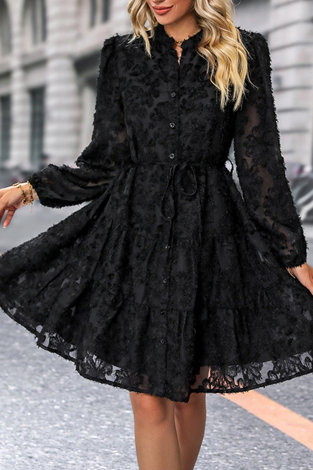 Svart En linje Lange ermer Casual Dress