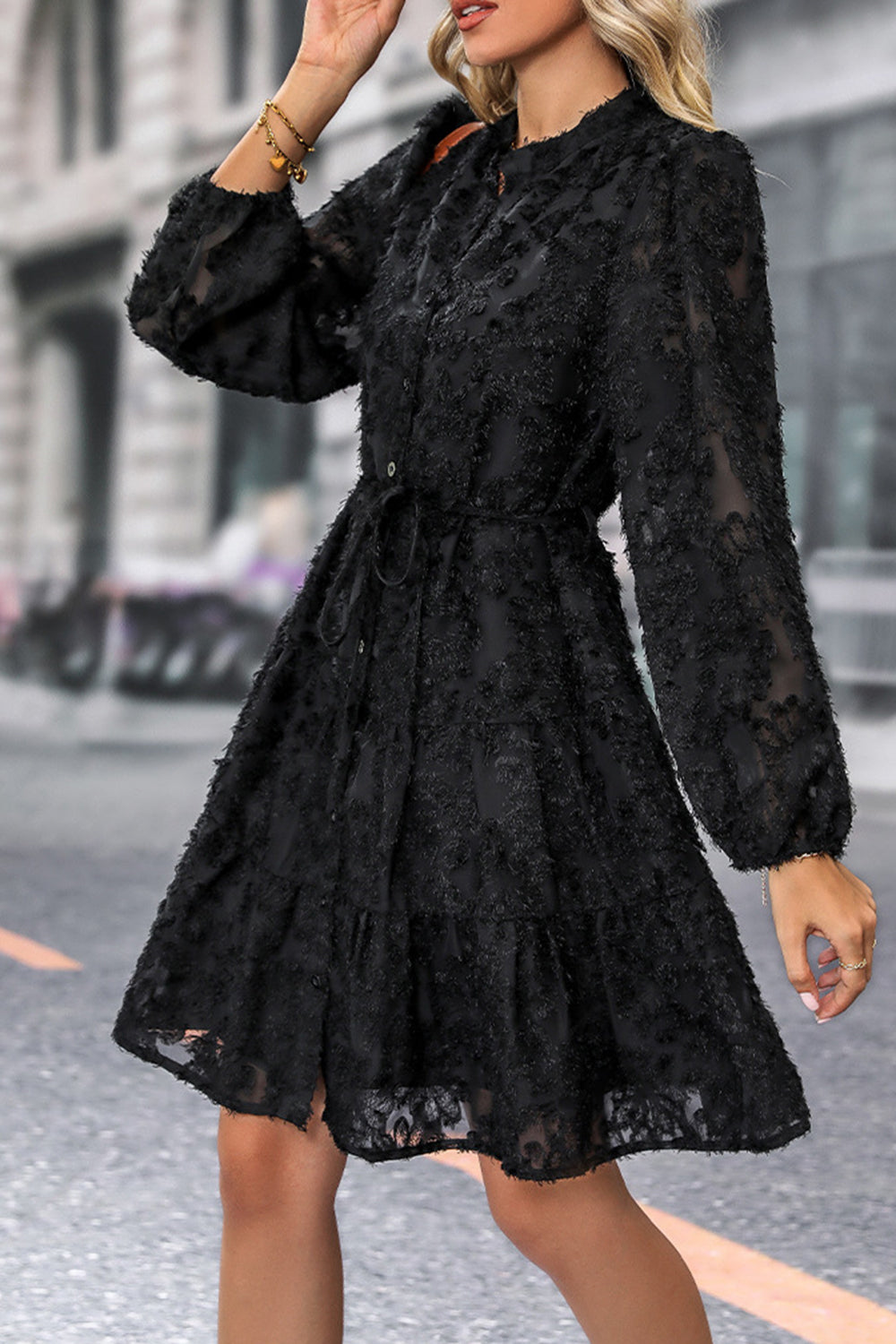Svart En linje Lange ermer Casual Dress