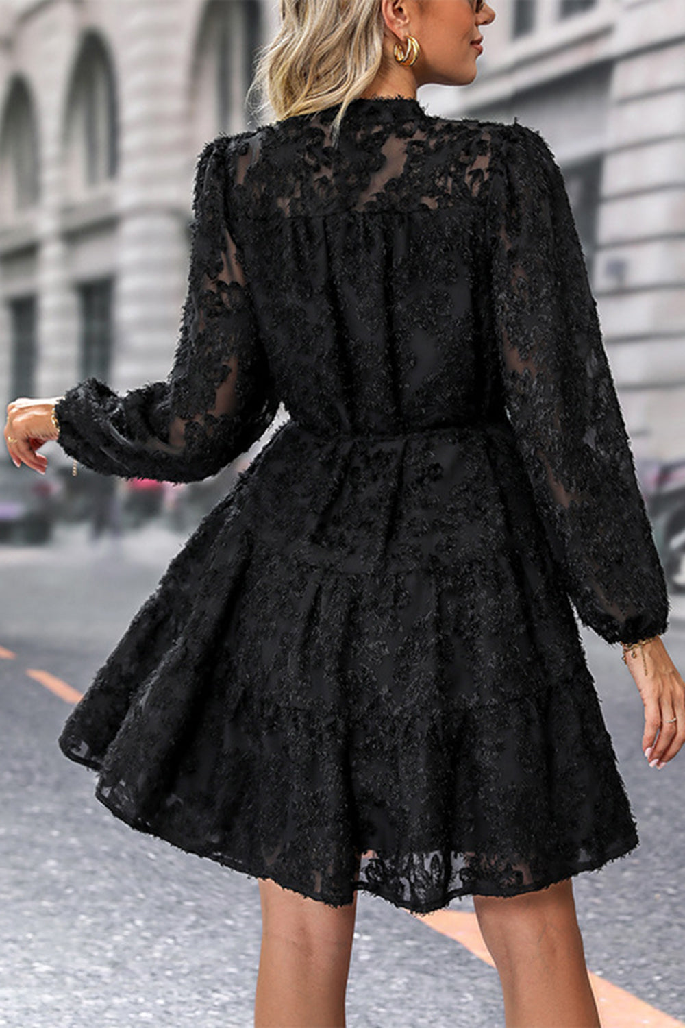 Svart En linje Lange ermer Casual Dress