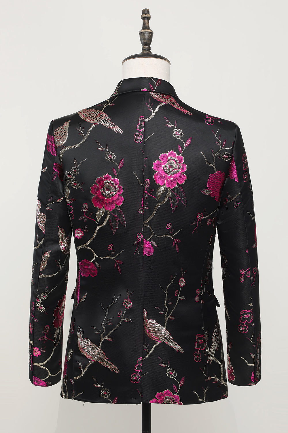 Svart Jacquard Sateng Hakket Lapel Blazer