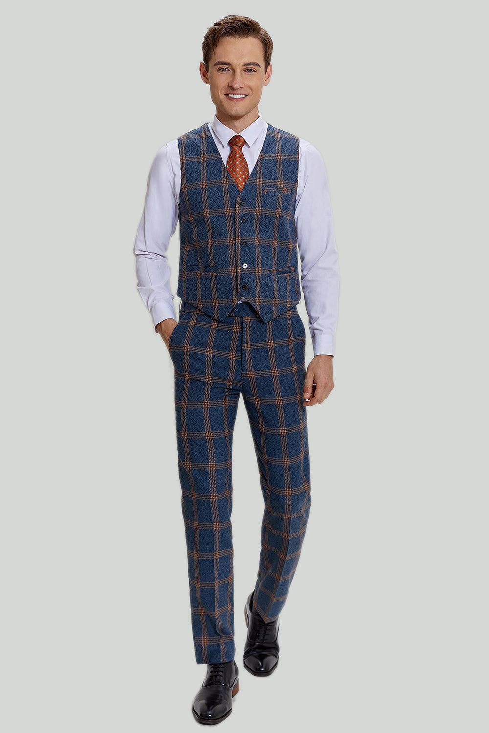 grå blå menns 3 stykke plaid hakket jakke balldrakter