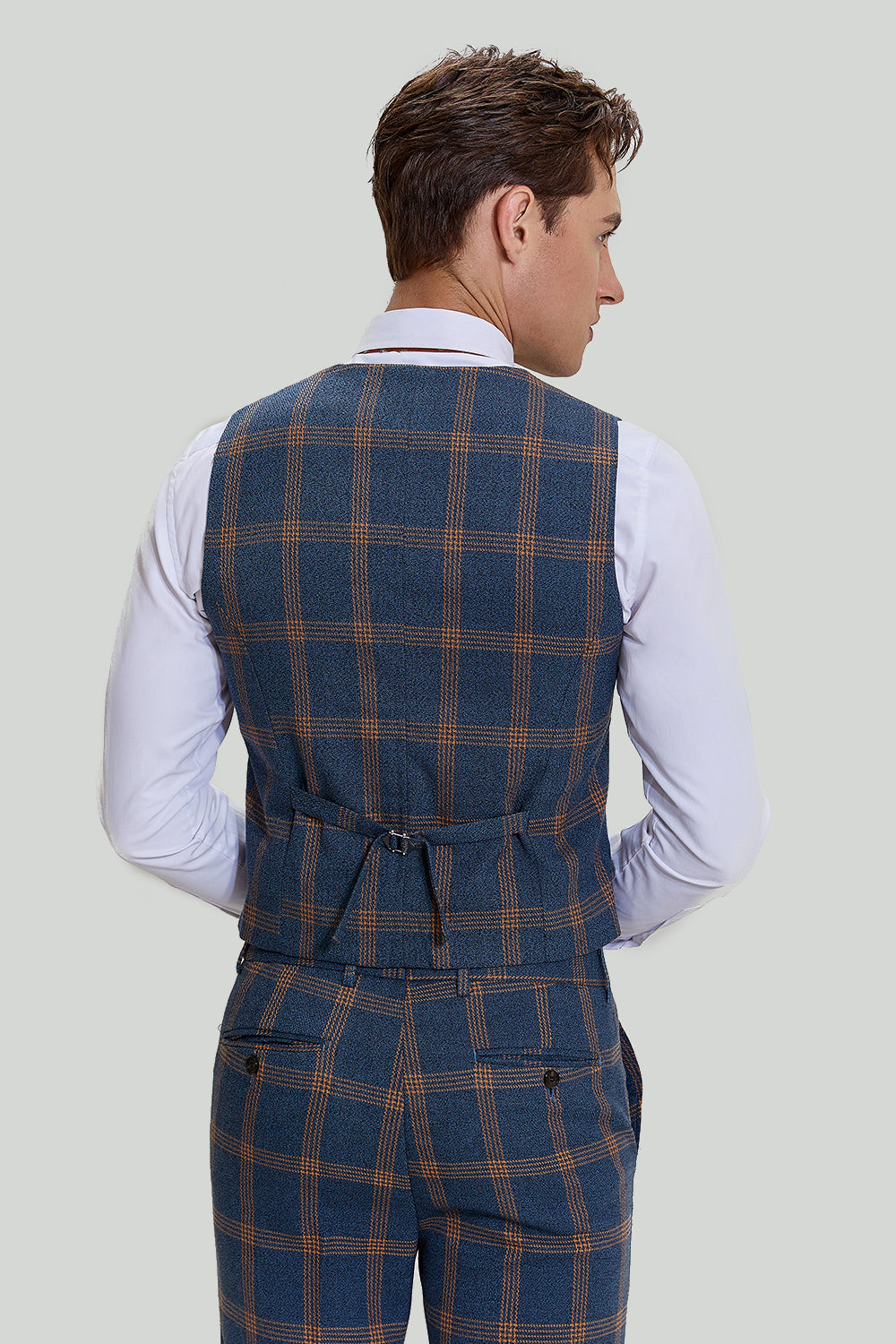 grå blå menns 3 stykke plaid hakket jakke balldrakter