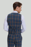 grå blå menns 3 stykke plaid hakket jakke balldrakter