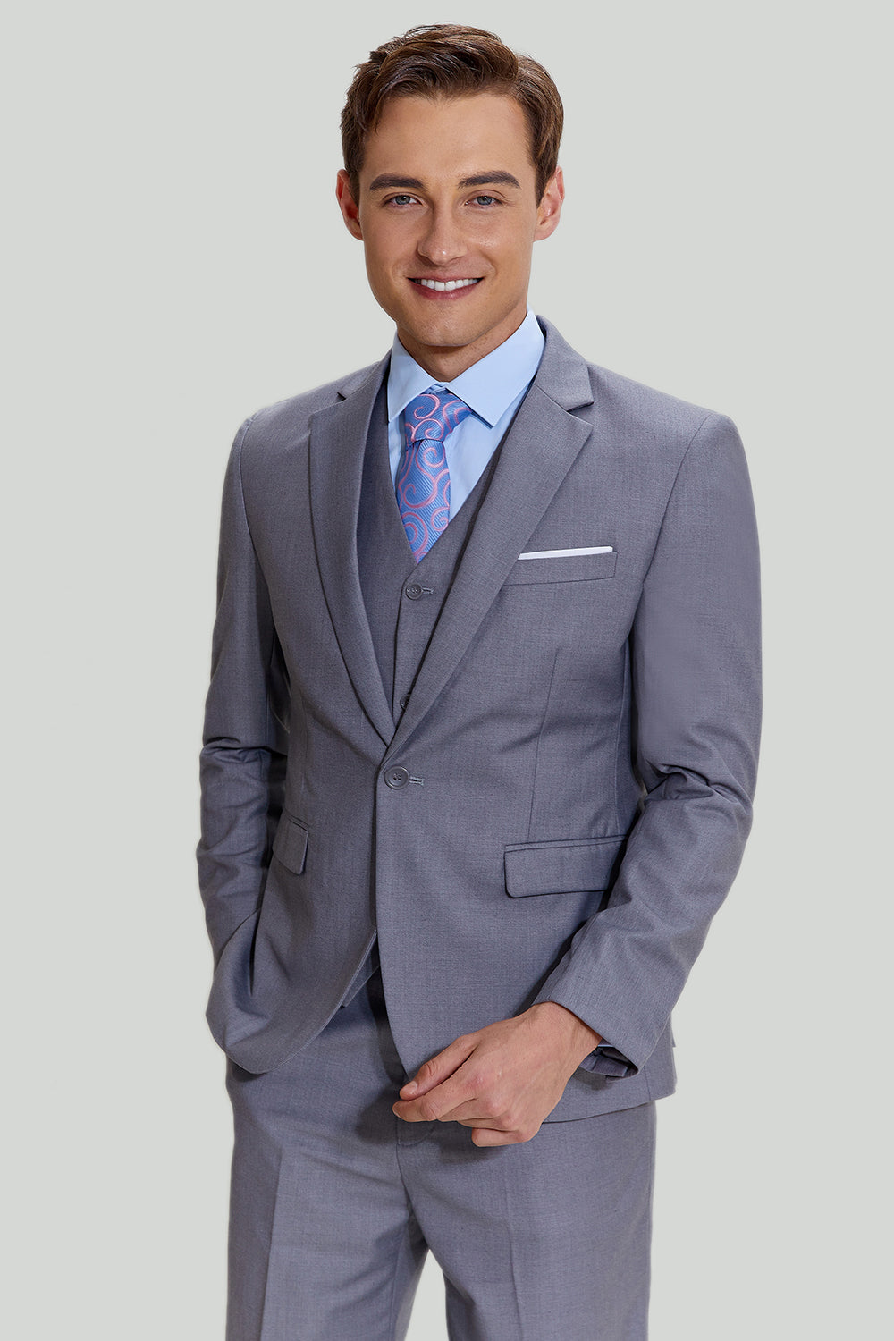 grå menns 3 stykke hakket lapel balldrakter