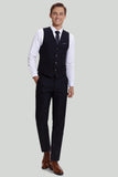 svart tredelt dress for menn med hakket jakke