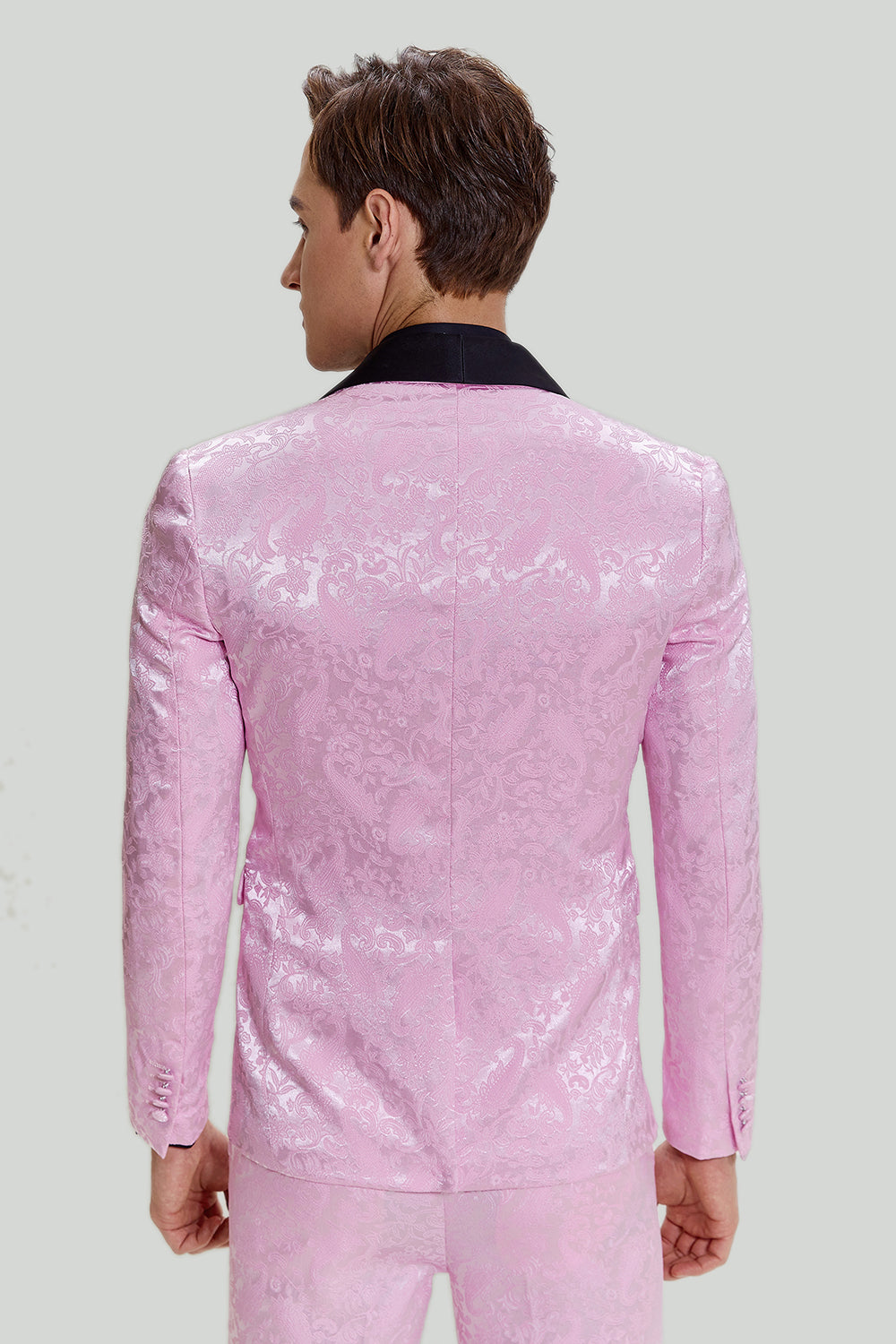 rosa jacquard sateng sjal lapel 3 stykke menns balldresser