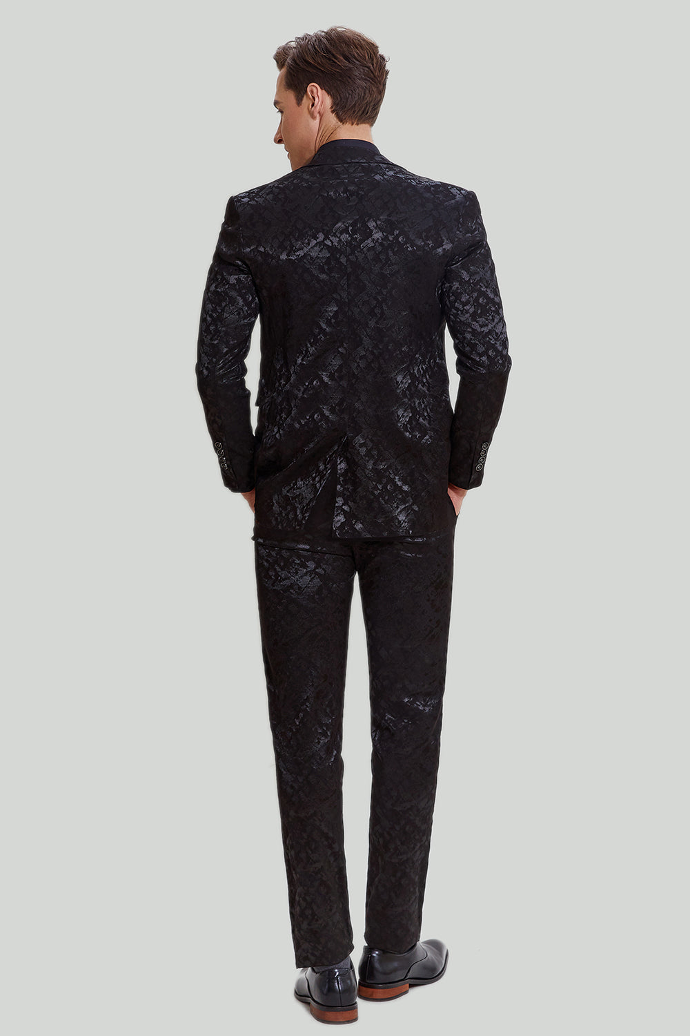 menns svart 3-delt jacquard jakke vest bukser dress