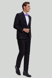 menns svart 2-delt jacquard en knapp passform dress sett