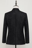 Svart Jacquard Sateng Notched Lapel Herre Blazer