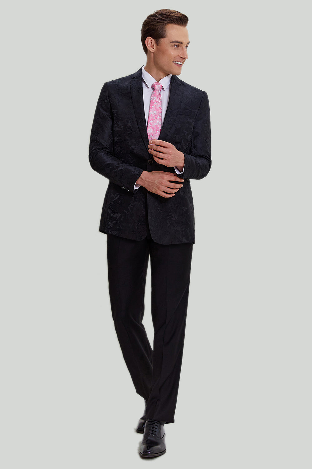 Svart Jacquard Sateng Hakket Lapel Blazer