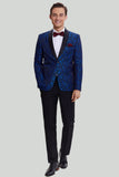 royal blå sjal lapel 2 stykke slank passform menns dress