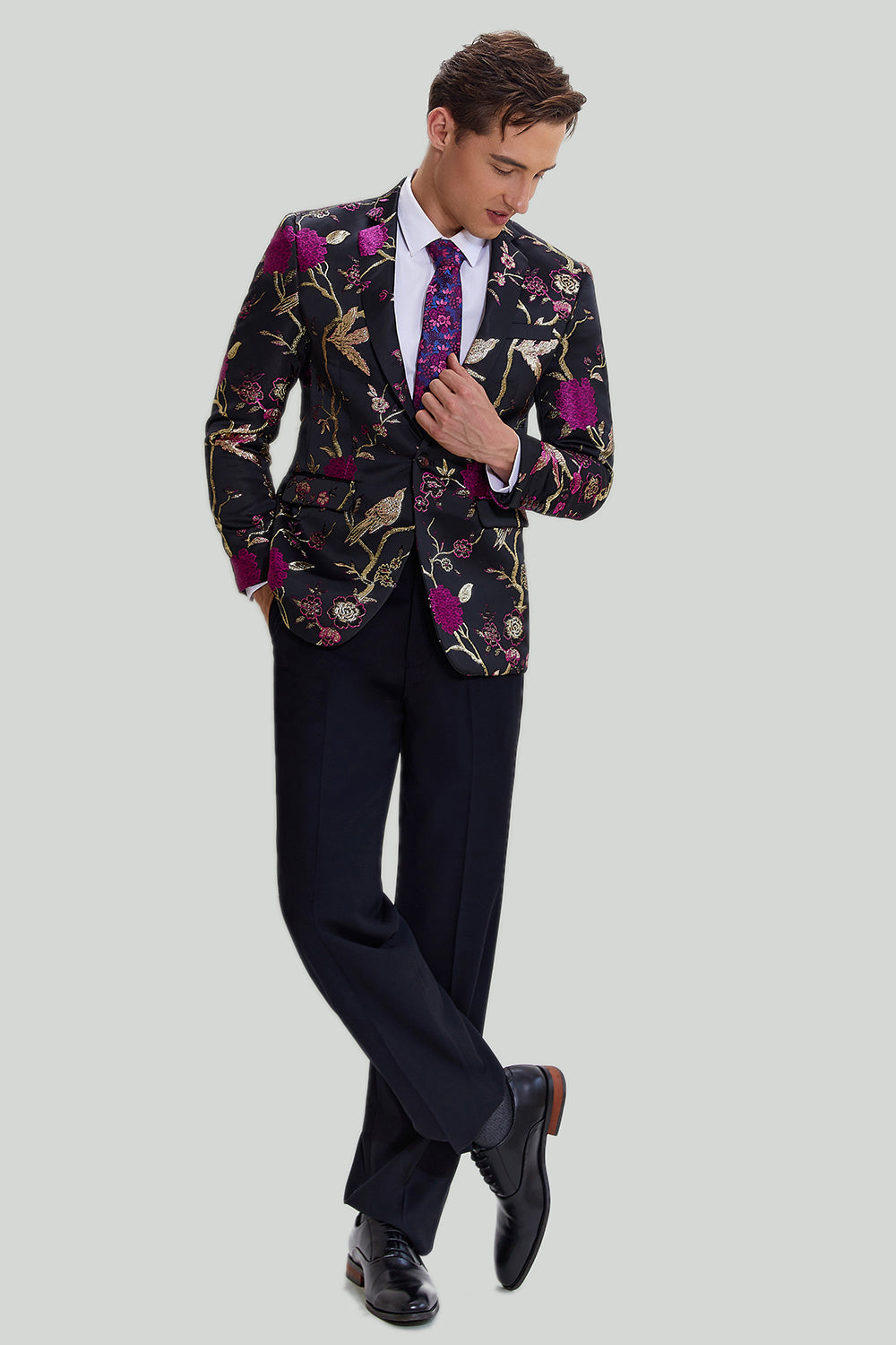 Svart Jacquard Sateng Notched Lapel Homecoming Blazer