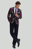 Svart Jacquard Sateng Notched Lapel Homecoming Blazer