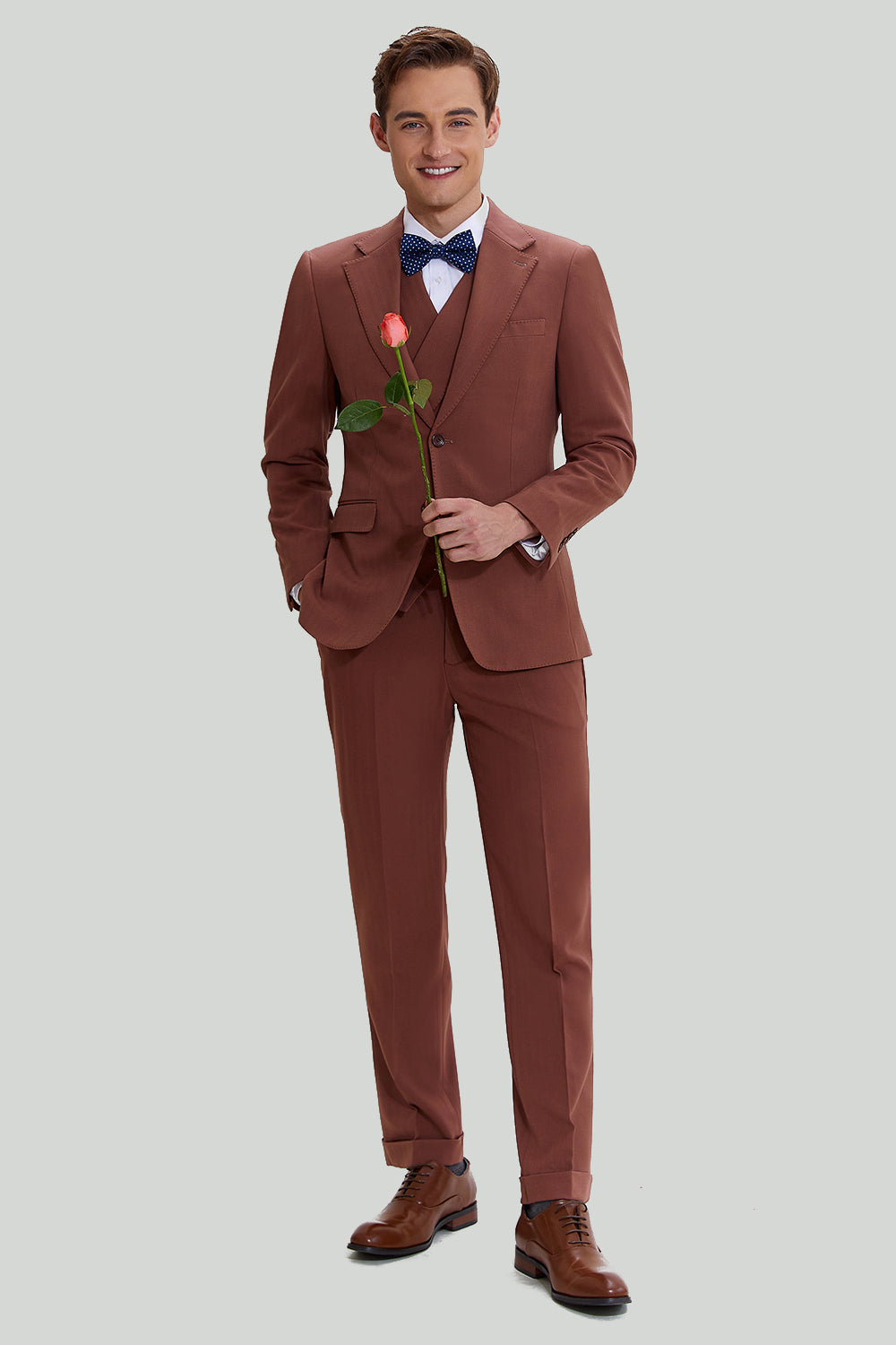 tan hakket lapel 3 stykke single breasted homecoming drakter
