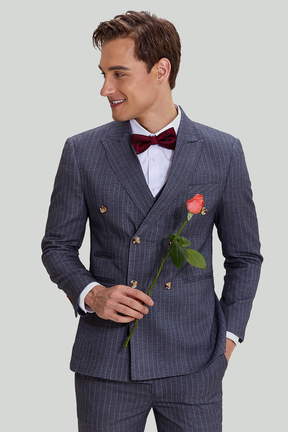 Menns 3-delt Pinstripe Grey Suit