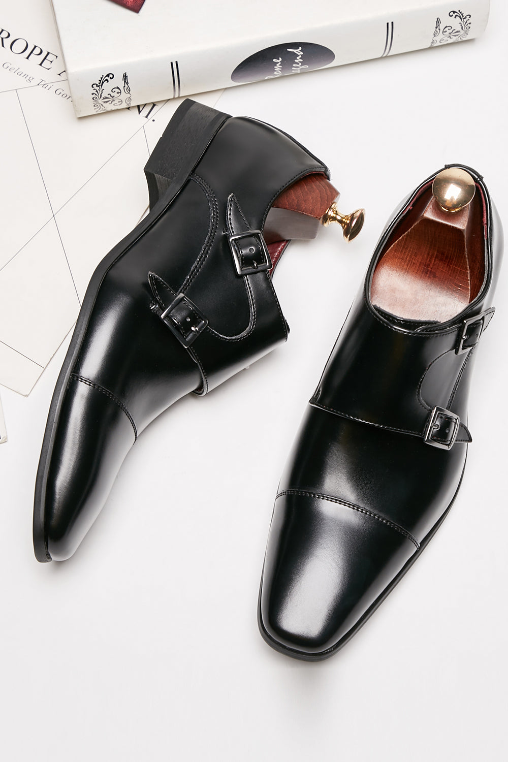 svart munk stropp menns skinn slip-on kjole sko