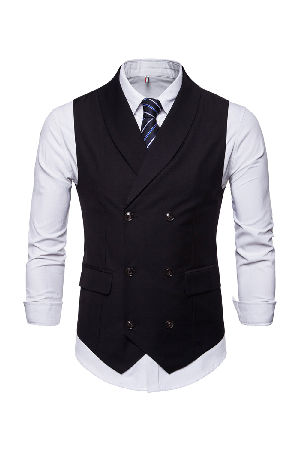 svart dobbel breasted sjal lapel menns dress vest