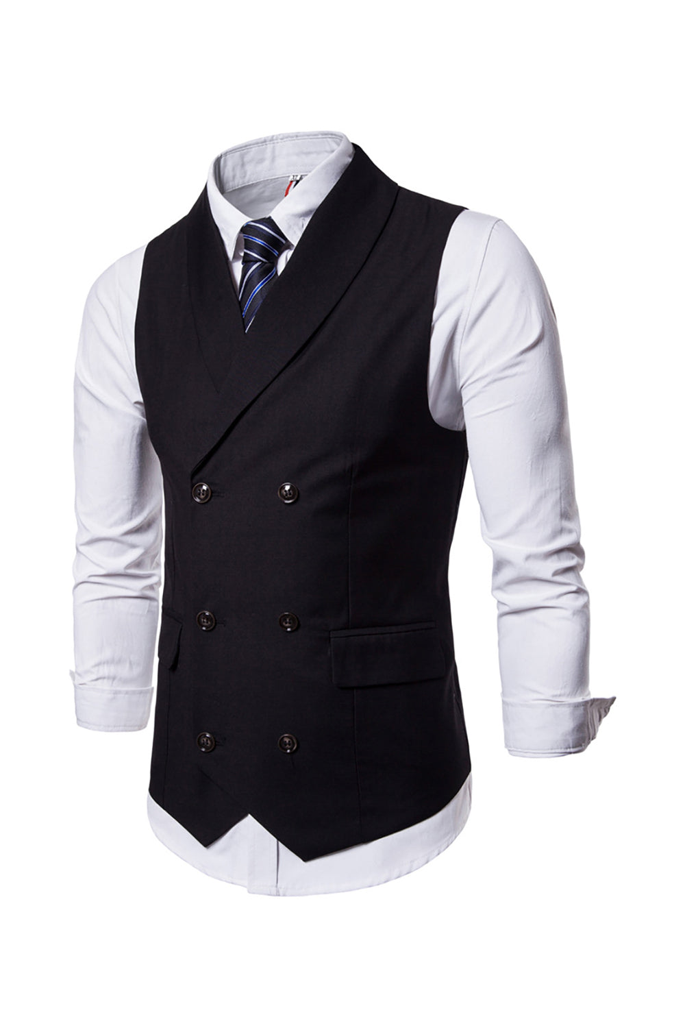 svart dobbel breasted sjal lapel menns dress vest