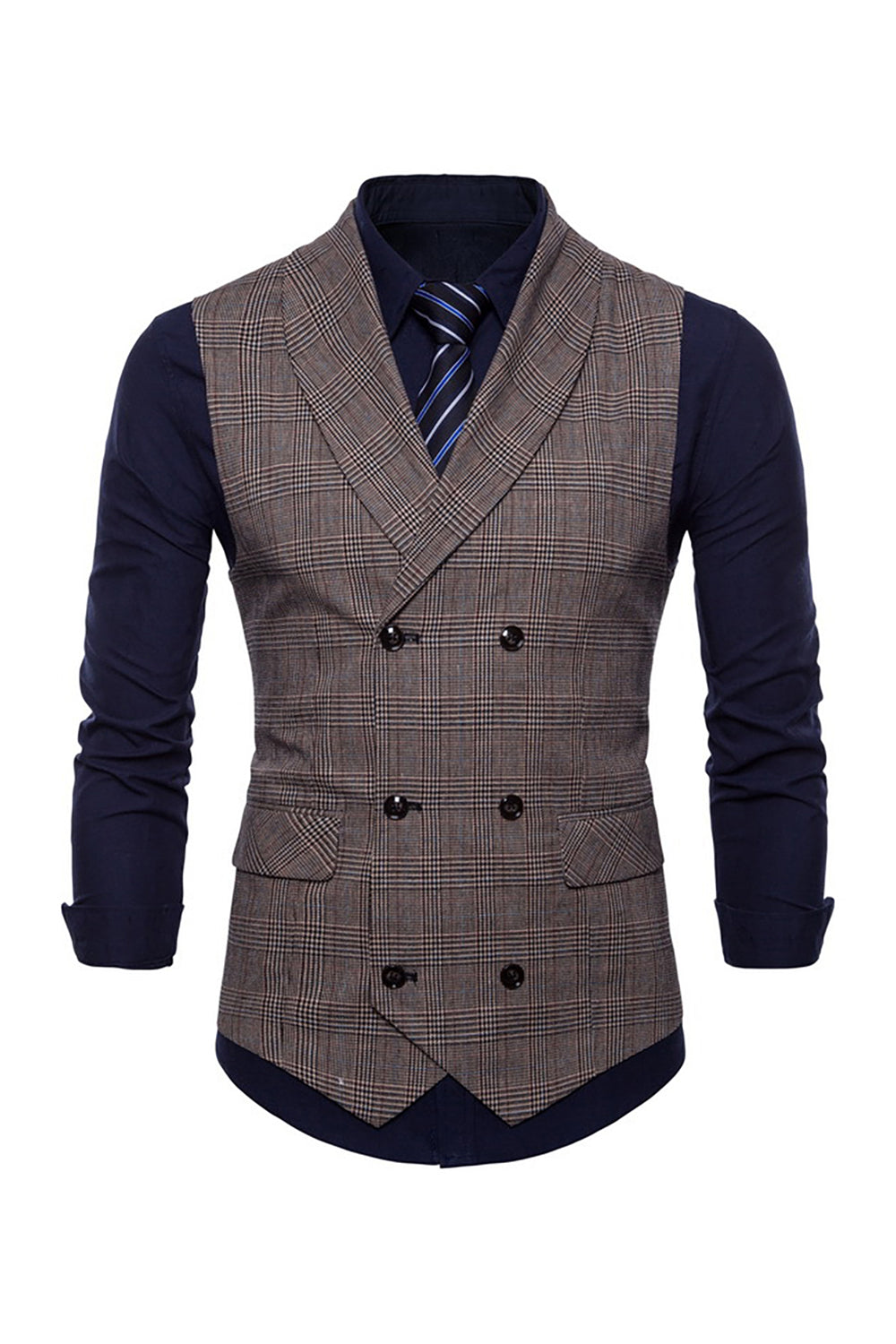 grå pinstripe dobbel breasted sjal lapel menns dress vest