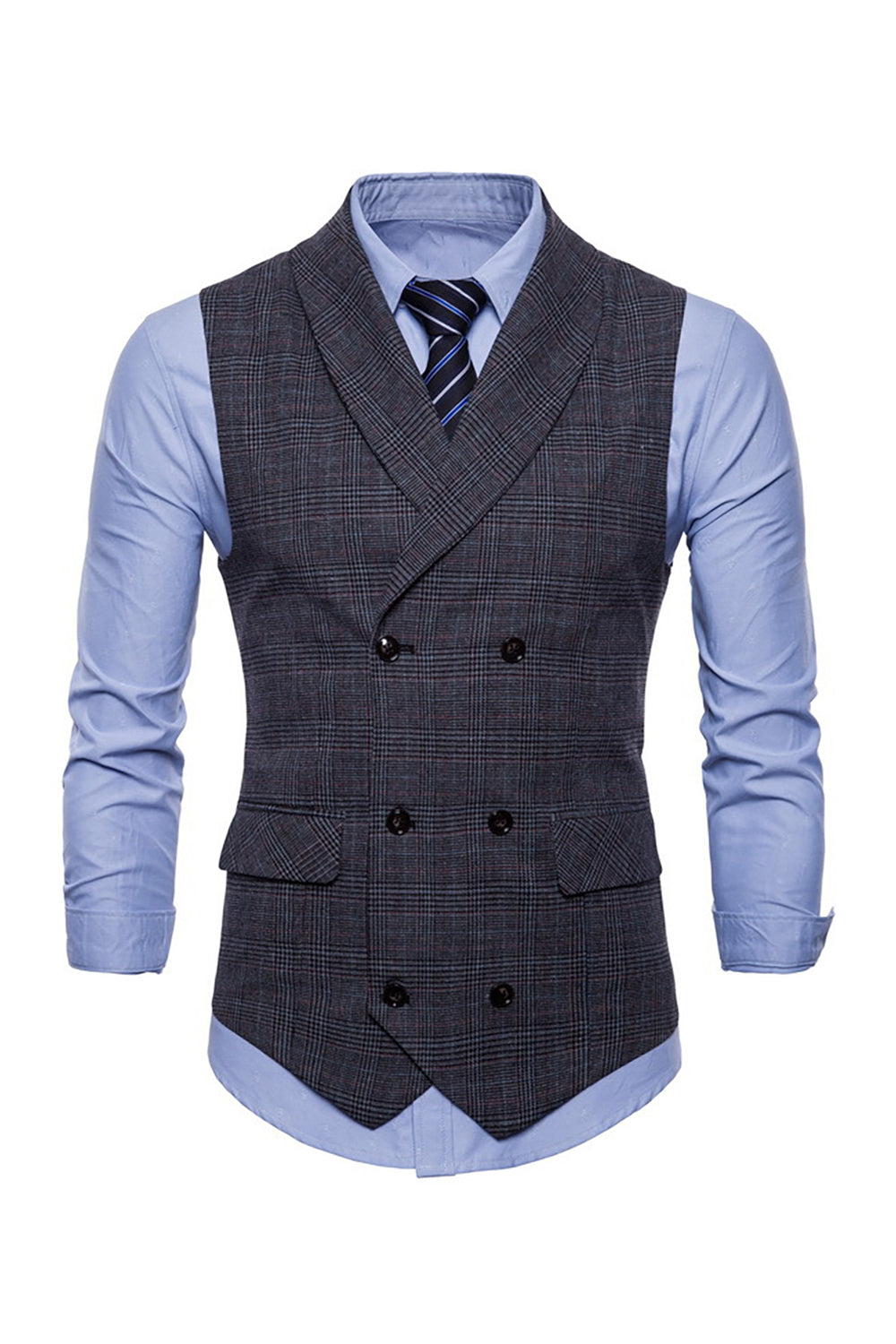 grå pinstripe dobbel breasted sjal lapel menns dress vest