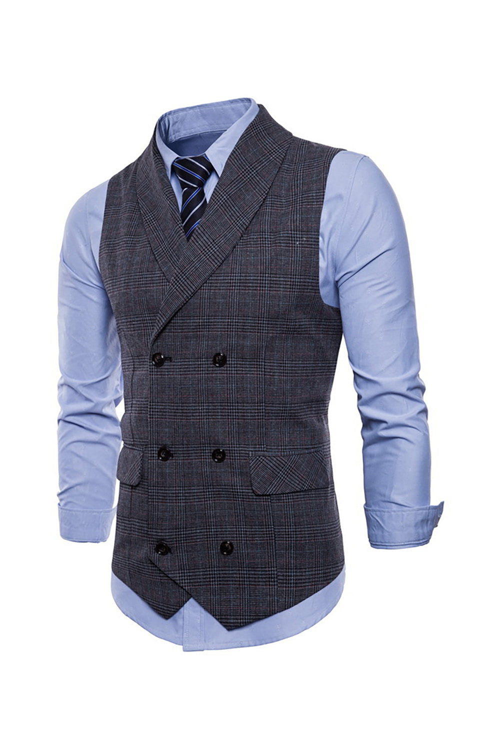 grå pinstripe dobbel breasted sjal lapel menns dress vest