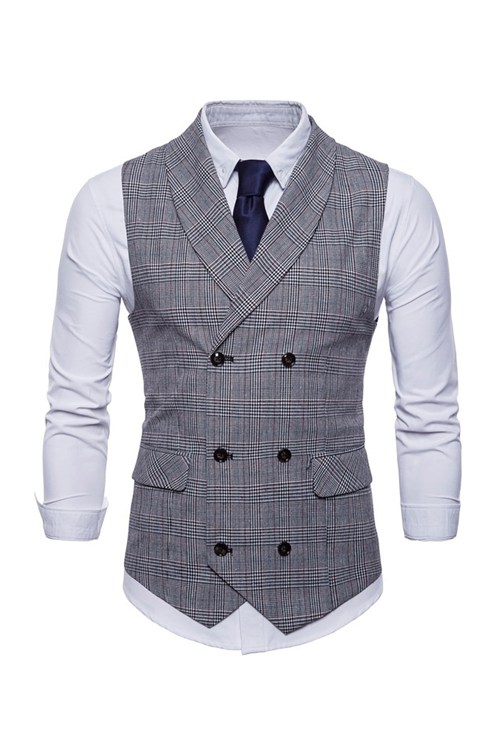 grå pinstripe dobbel breasted sjal lapel menns dress vest
