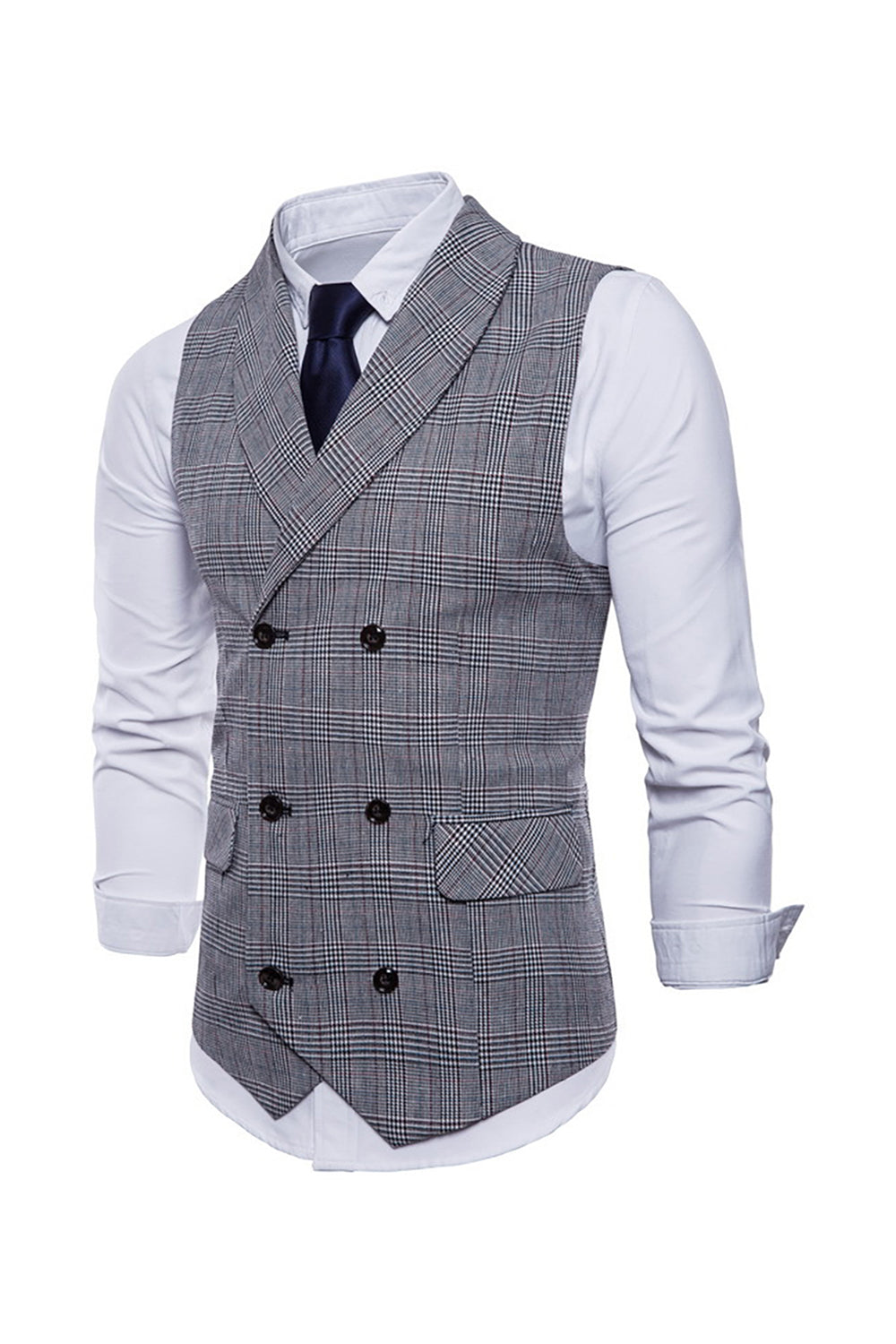 grå pinstripe dobbel breasted sjal lapel menns dress vest