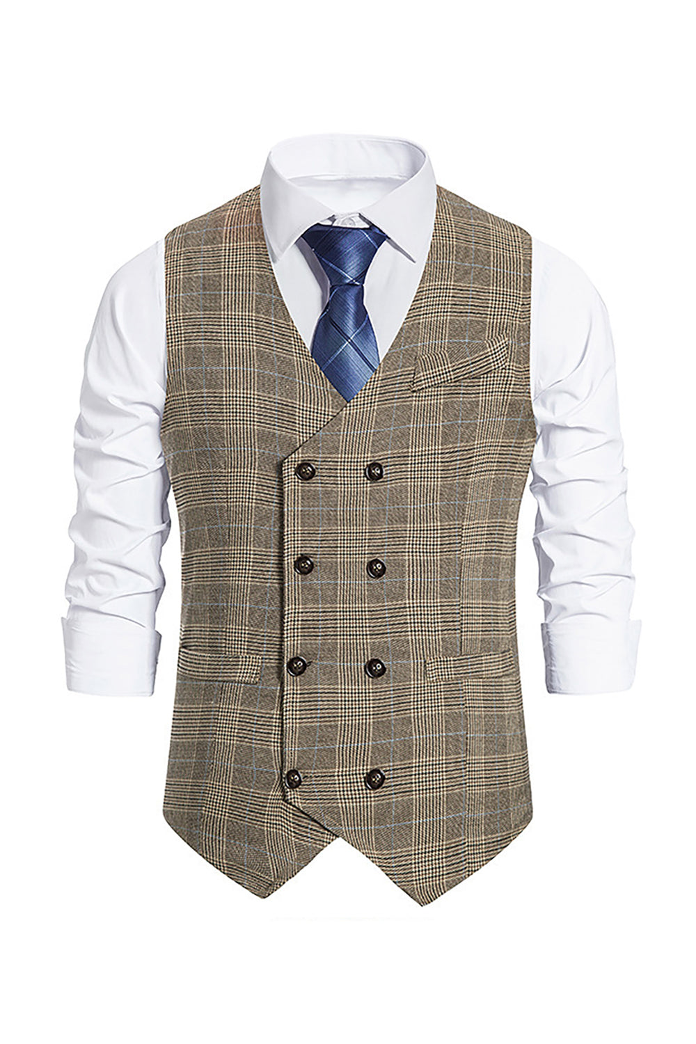 brun pinstripe dobbel breasted sjal lapel menns dress vest