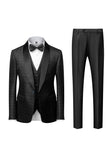 svart sjal lapel jacquard 3 stykker menns dresser