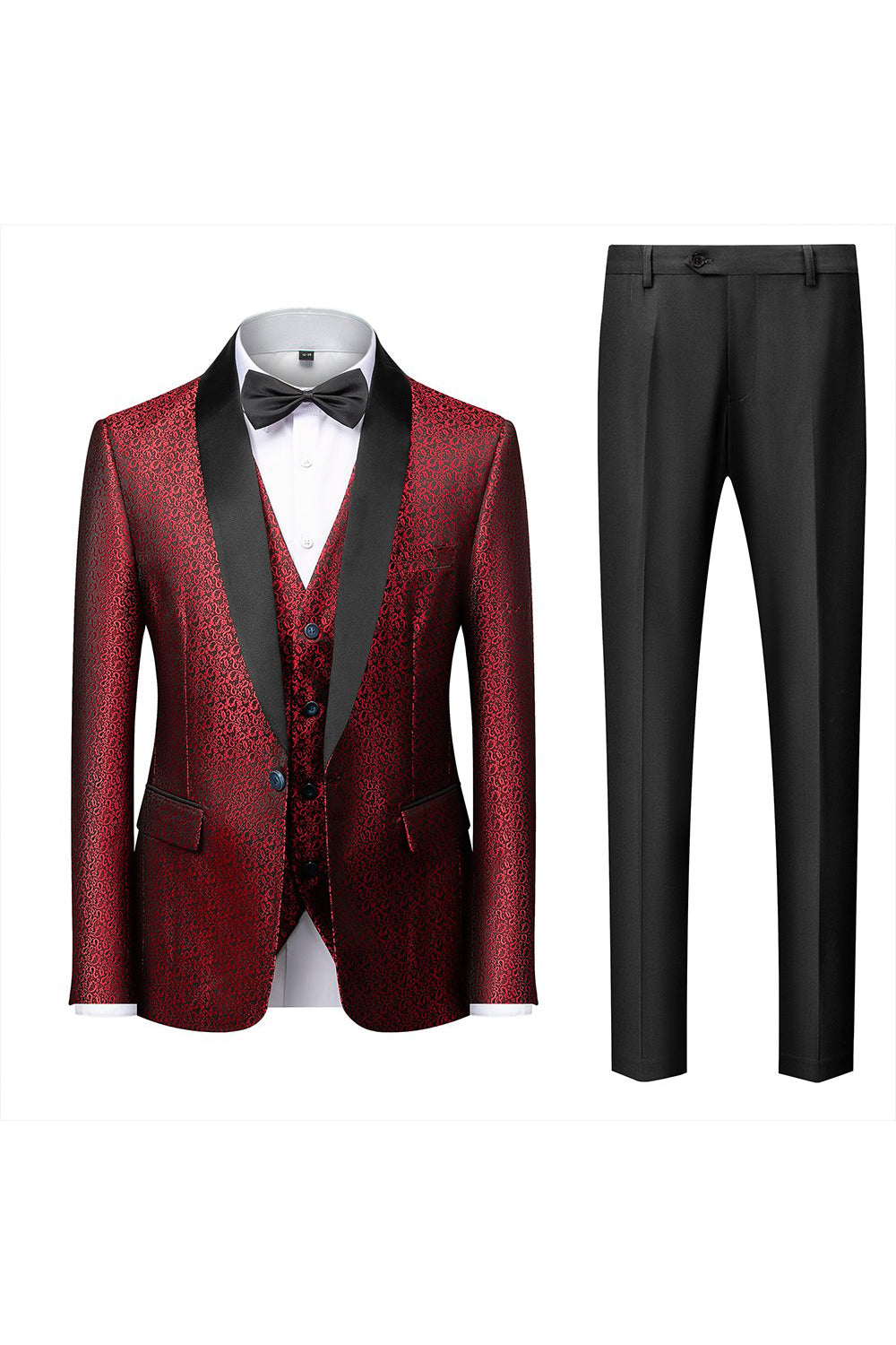 svart sjal lapel jacquard 3 stykker menns dresser