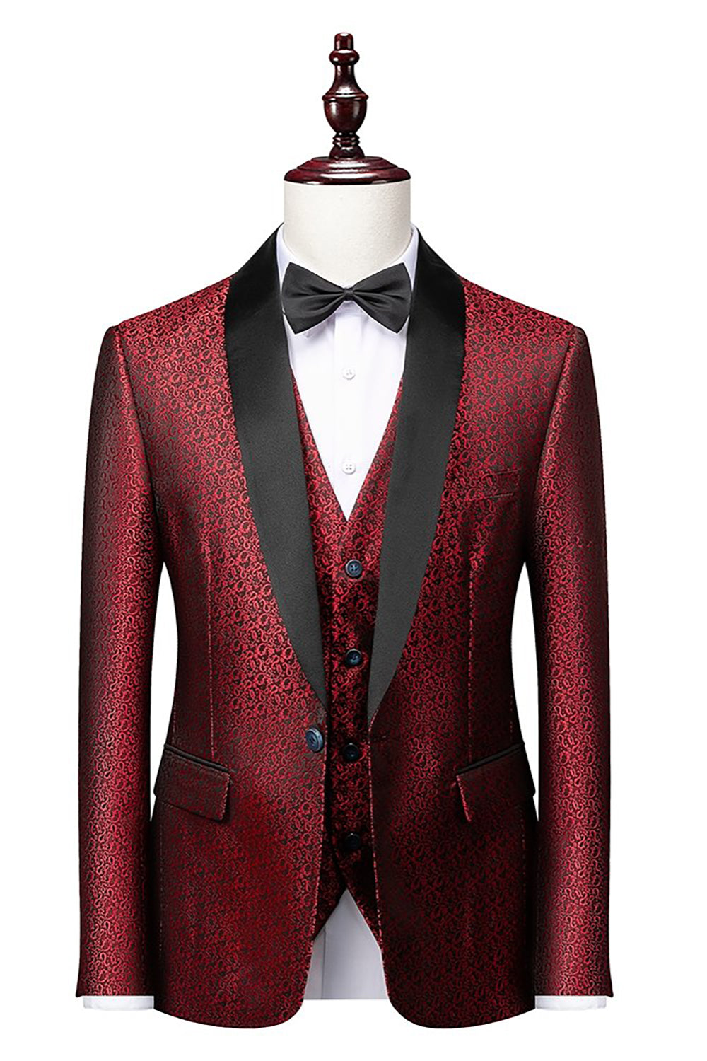 svart sjal lapel jacquard 3 stykker menns dresser