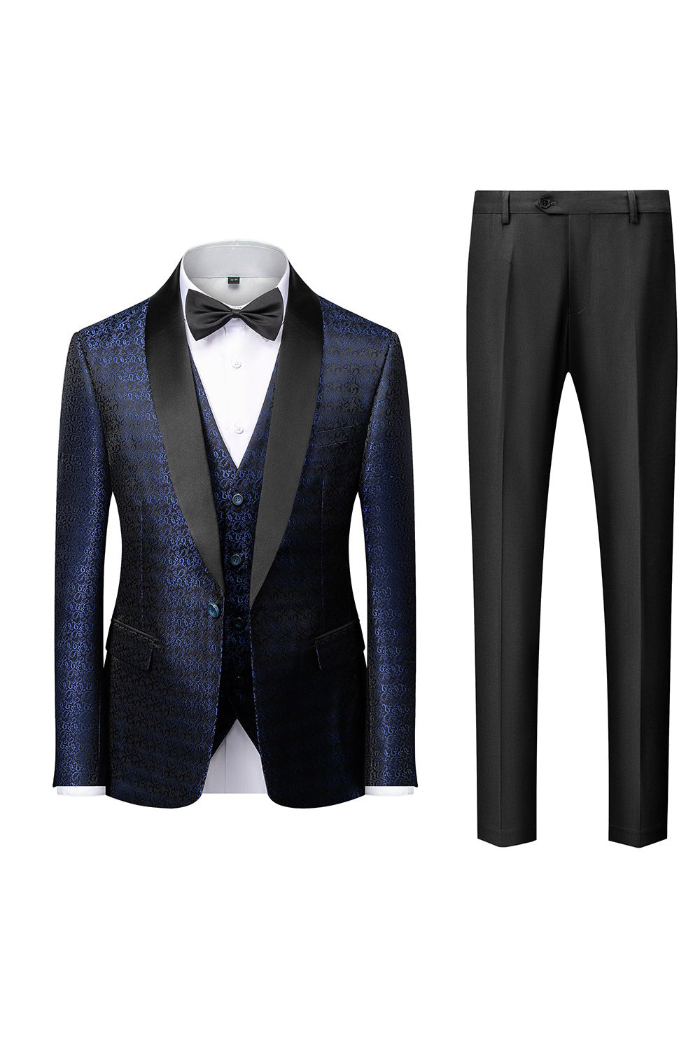 svart sjal lapel jacquard 3 stykker menns dresser