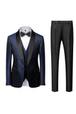 svart sjal lapel jacquard 3 stykker menns dresser