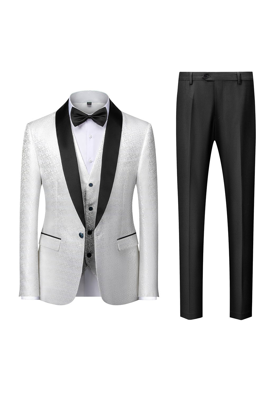 svart sjal lapel jacquard 3 stykker menns dresser